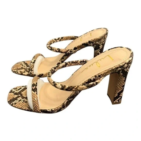 Lulus Xenya Tan Multi Snake Print Square Toe High Heel Sandals 7.5 NIB - Picture 5 of 11